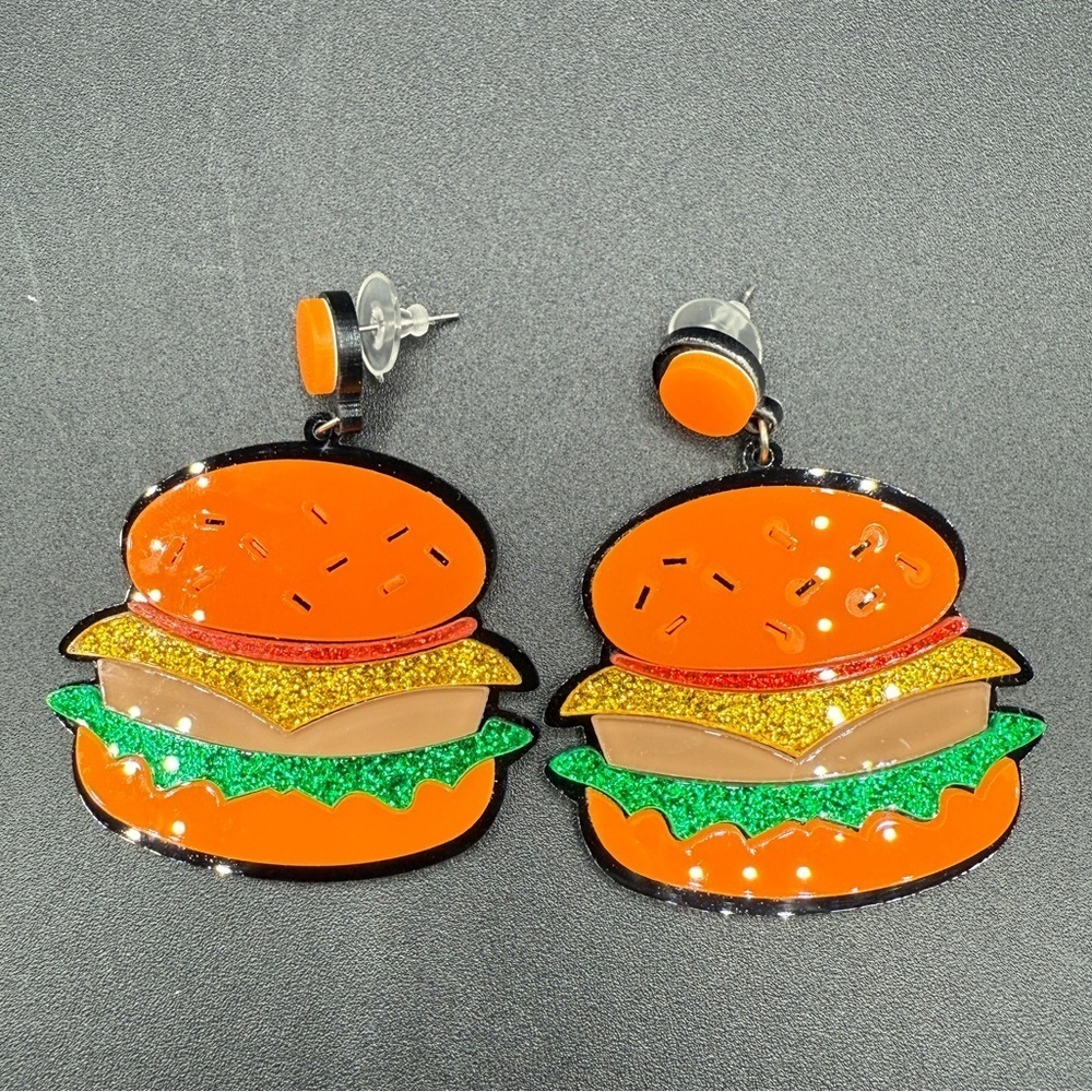 Fun Foodie Hamburge Earrings - Pierced - Acrylic